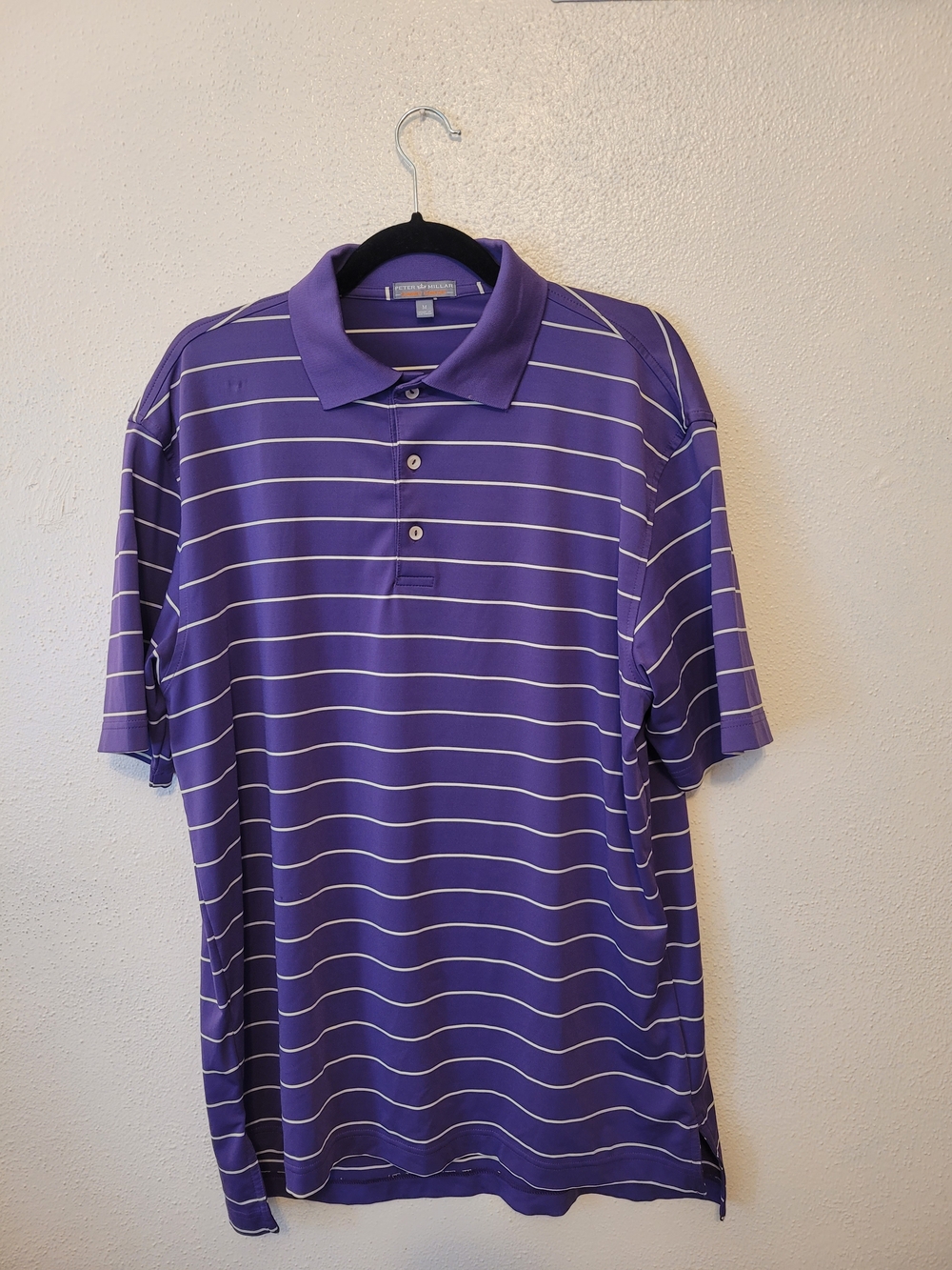 Peter Millar Summer Comfort Golf Polo Mens M Purple White Stripe Performance